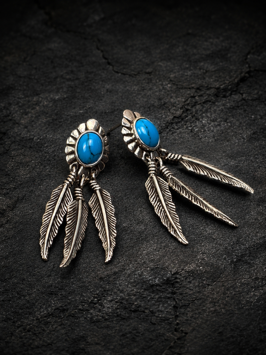 Sterling Silver Turquoise Feather Stud Earrings