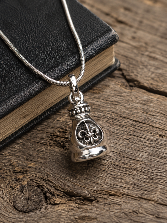Solid Sterling Silver Fleur-de-Lis Bell Pendant – Oxidized 925 Silver Artisan Gothic Charm Pendant