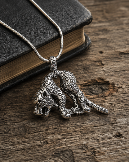 Solid Sterling Silver Panther Pendant – 925 Silver Jaguar Big Cat Necklace, Oxidized Animal Jewelry, Gothic Statement Pendant