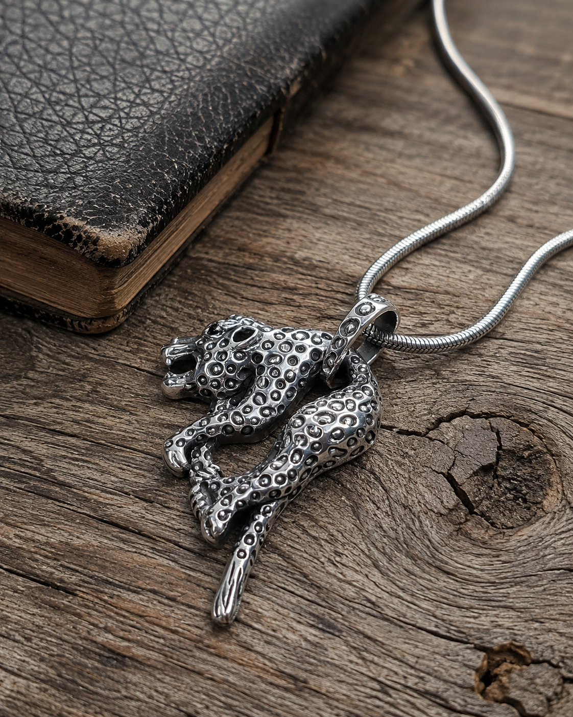 Solid Sterling Silver Panther Pendant – 925 Silver Jaguar Big Cat Necklace, Oxidized Animal Jewelry, Gothic Statement Pendant