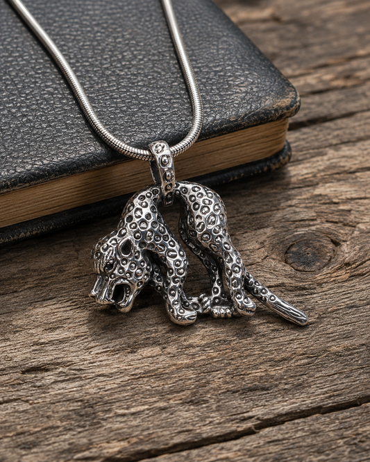 Solid Sterling Silver Panther Pendant – 925 Silver Jaguar Big Cat Necklace, Oxidized Animal Jewelry, Gothic Statement Pendant