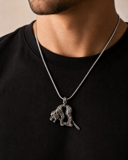 Solid Sterling Silver Panther Pendant – 925 Silver Jaguar Big Cat Necklace, Oxidized Animal Jewelry, Gothic Statement Pendant