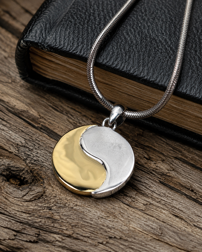 Sterling Silver Yin Yang Cross Pendant with Brass Accents – Fleur de Lis Two Tone Necklace Pendant