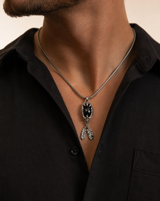 Sterling Silver Eagle Pendant with Black Onyx & Ruby Eyes – Gothic Feather Necklace Pendant
