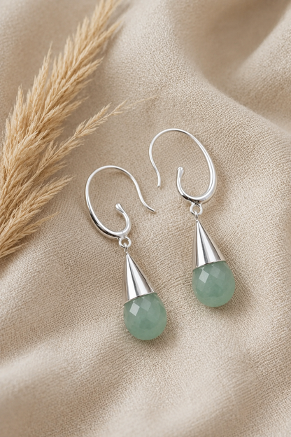 Sterling Silver Jade Drop Earrings, Green Jade Gemstone Dangle Earrings, Elegant Jade Jewelry Gift for Her