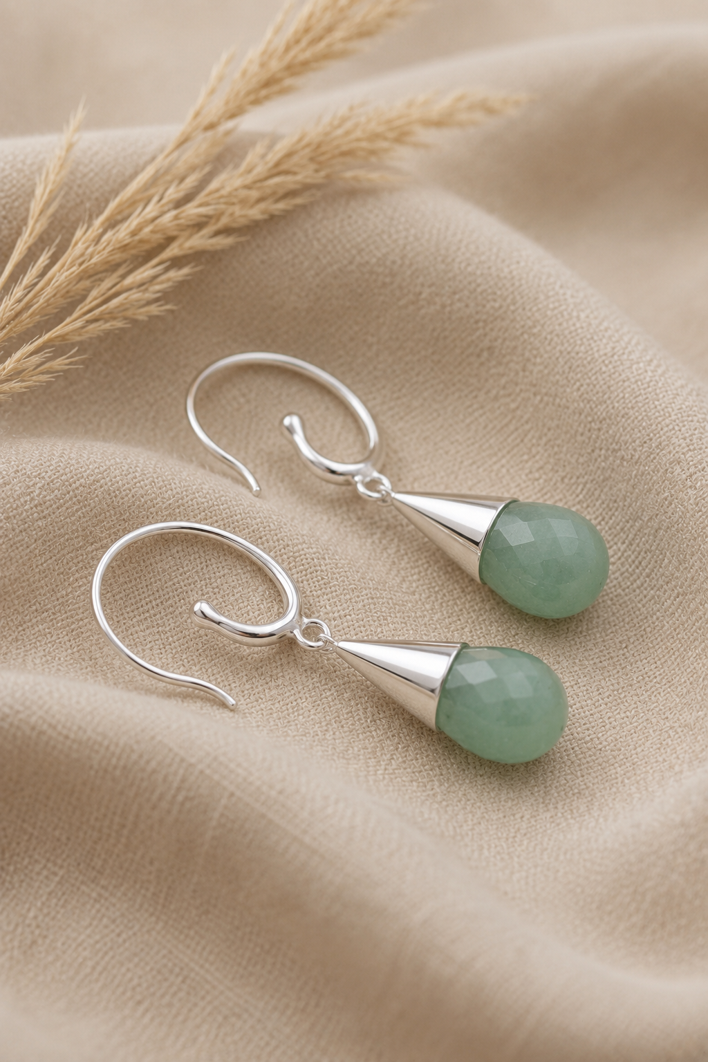 Sterling Silver Jade Drop Earrings, Green Jade Gemstone Dangle Earrings, Elegant Jade Jewelry Gift for Her
