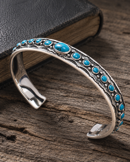 Sterling Silver Turquoise Cuff Bracelet – Unisex Southwestern Boho Statement Bangle