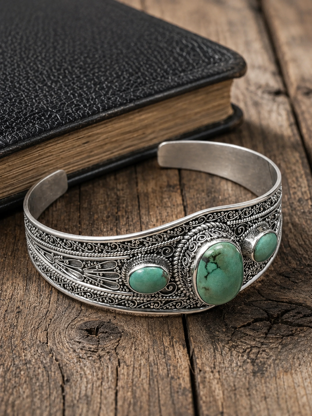 Turquoise Sterling Silver Cuff Bracelet | Triple Turquoise Statement Cuff
