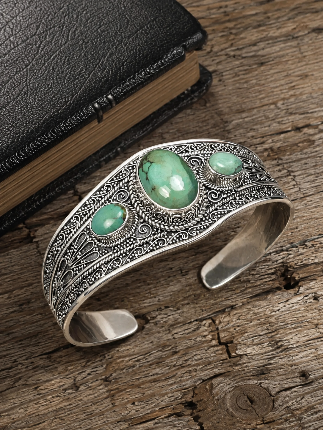 Turquoise Sterling Silver Cuff Bracelet | Triple Turquoise Statement Cuff