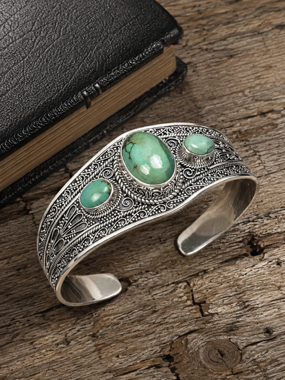 Turquoise Sterling Silver Cuff Bracelet | Triple Turquoise Statement Cuff