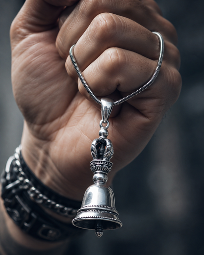 Solid Heavy Sterling Silver Vajra Bell Pendant, 925 Tibetan Meditation Jewelry, Unisex Buddhism Bell Pendant Gift