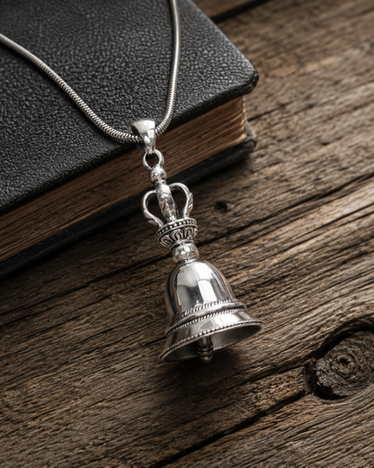 Solid Heavy Sterling Silver Vajra Bell Pendant, 925 Tibetan Meditation Jewelry, Unisex Buddhism Bell Pendant Gift
