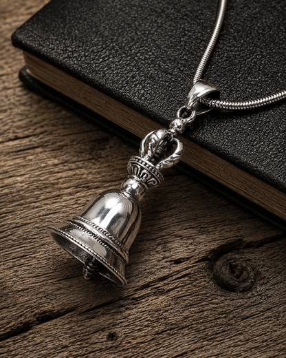 Solid Heavy Sterling Silver Vajra Bell Pendant, 925 Tibetan Meditation Jewelry, Unisex Buddhism Bell Pendant Gift