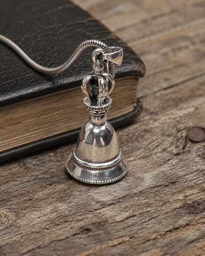Solid Heavy Sterling Silver Vajra Bell Pendant, 925 Tibetan Meditation Jewelry, Unisex Buddhism Bell Pendant Gift