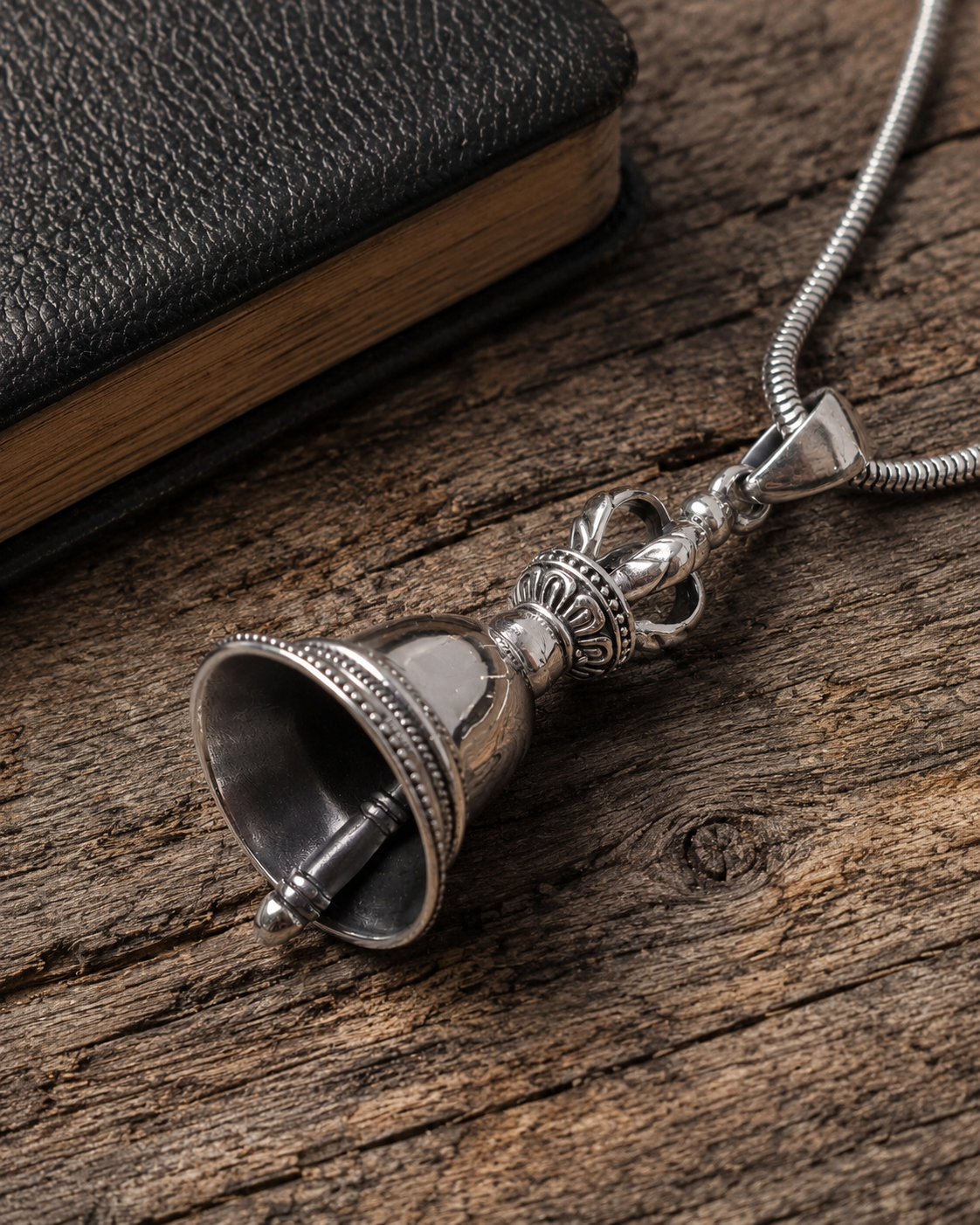 Solid Heavy Sterling Silver Vajra Bell Pendant, 925 Tibetan Meditation Jewelry, Unisex Buddhism Bell Pendant Gift