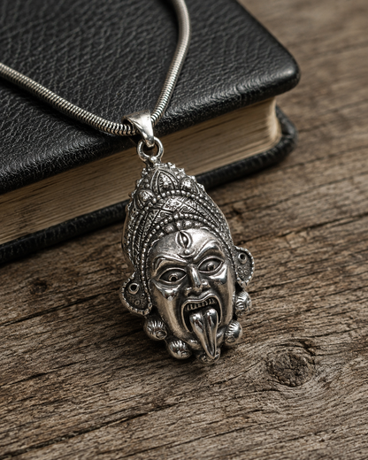 Heavy Solid 925 Sterling Silver Kali Goddess Pendant  – Hindu Deity Jewelry