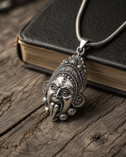 Heavy Solid 925 Sterling Silver Kali Goddess Pendant  – Hindu Deity Jewelry