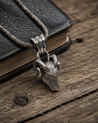 Solid Heavy Sterling Silver Ram Head Pendant