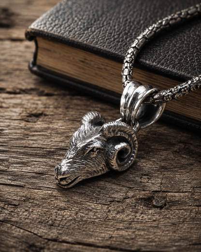 Solid Heavy Sterling Silver Ram Head Pendant