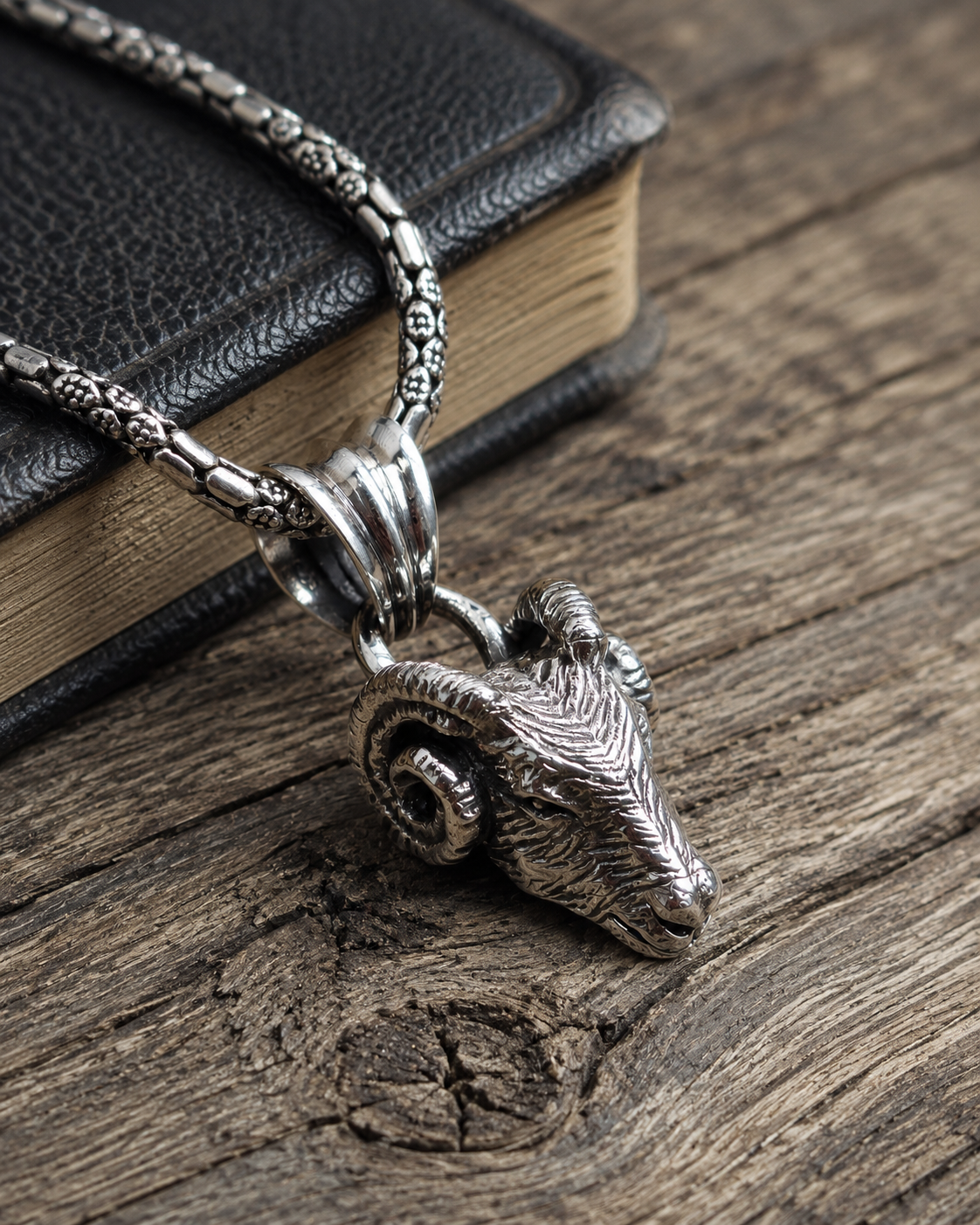 Solid Heavy Sterling Silver Ram Head Pendant