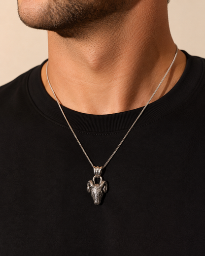 Solid Heavy Sterling Silver Ram Head Pendant