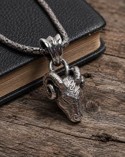 Solid Heavy Sterling Silver Ram Head Pendant