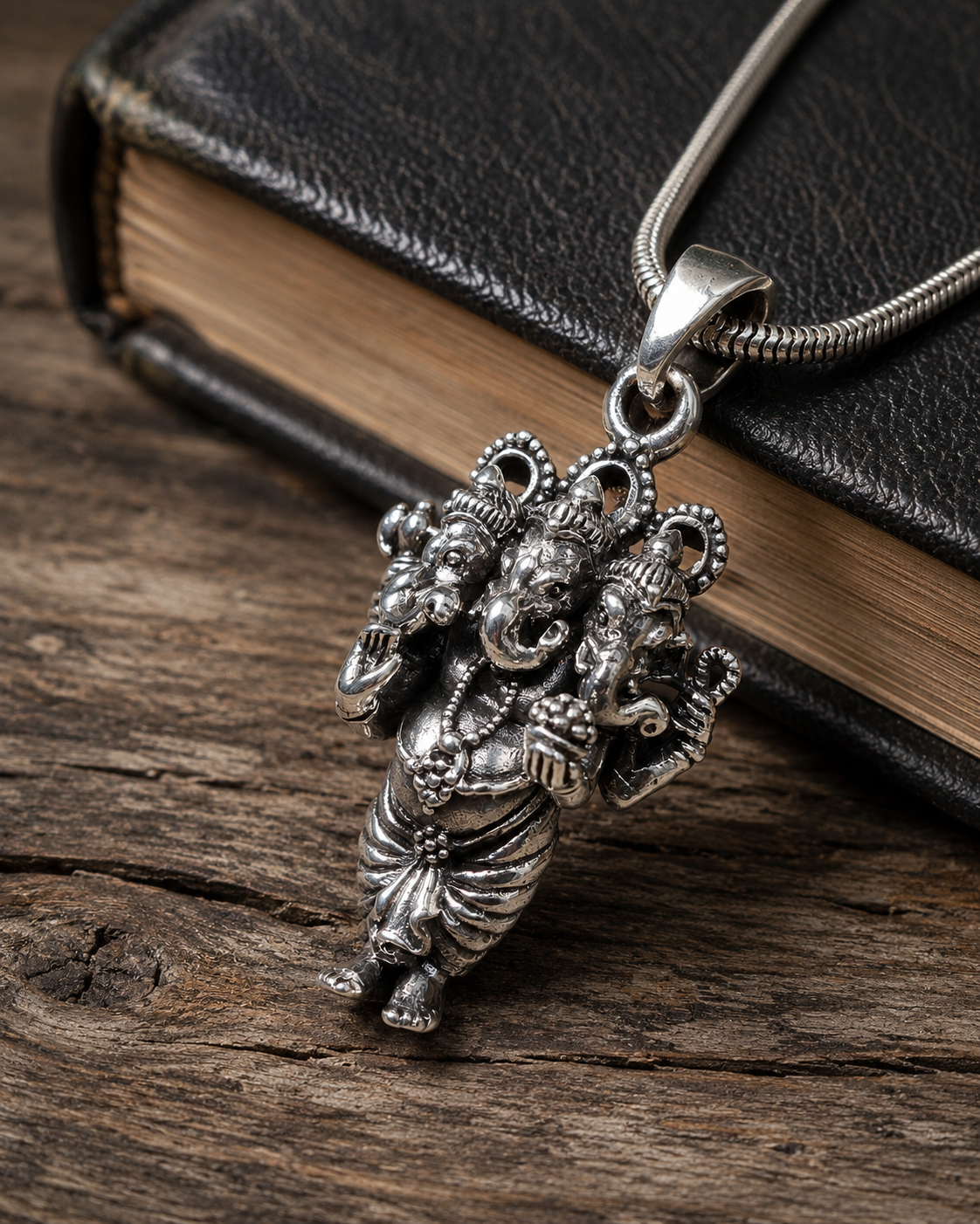 Heavy Solid Sterling Silver 3 Head Ganesha Pendant, Trimurti Ganesh Pendant, Hindu Elephant God Jewelry