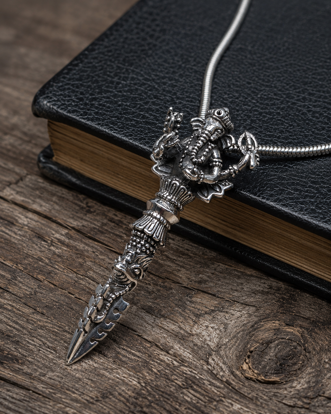 Ganesh Phurba Pendant, Heavy 925 Sterling Silver Ganesha Ritual Dagger Pendant, Dorje Vajra Buddhist Amulet Jewelry