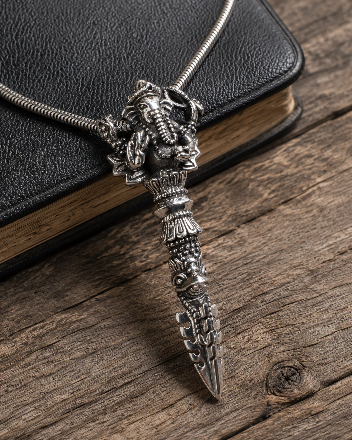 Ganesh Phurba Pendant, Heavy 925 Sterling Silver Ganesha Ritual Dagger Pendant, Dorje Vajra Buddhist Amulet Jewelry