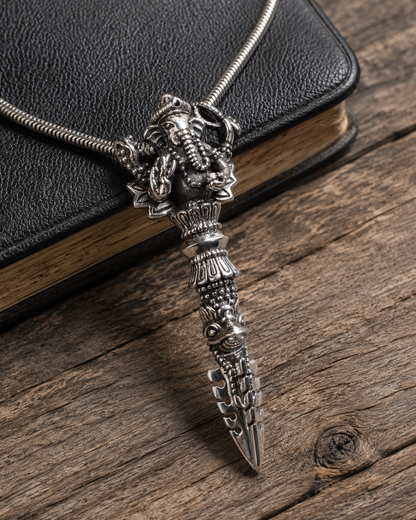 Ganesh Phurba Pendant, Heavy 925 Sterling Silver Ganesha Ritual Dagger Pendant, Dorje Vajra Buddhist Amulet Jewelry