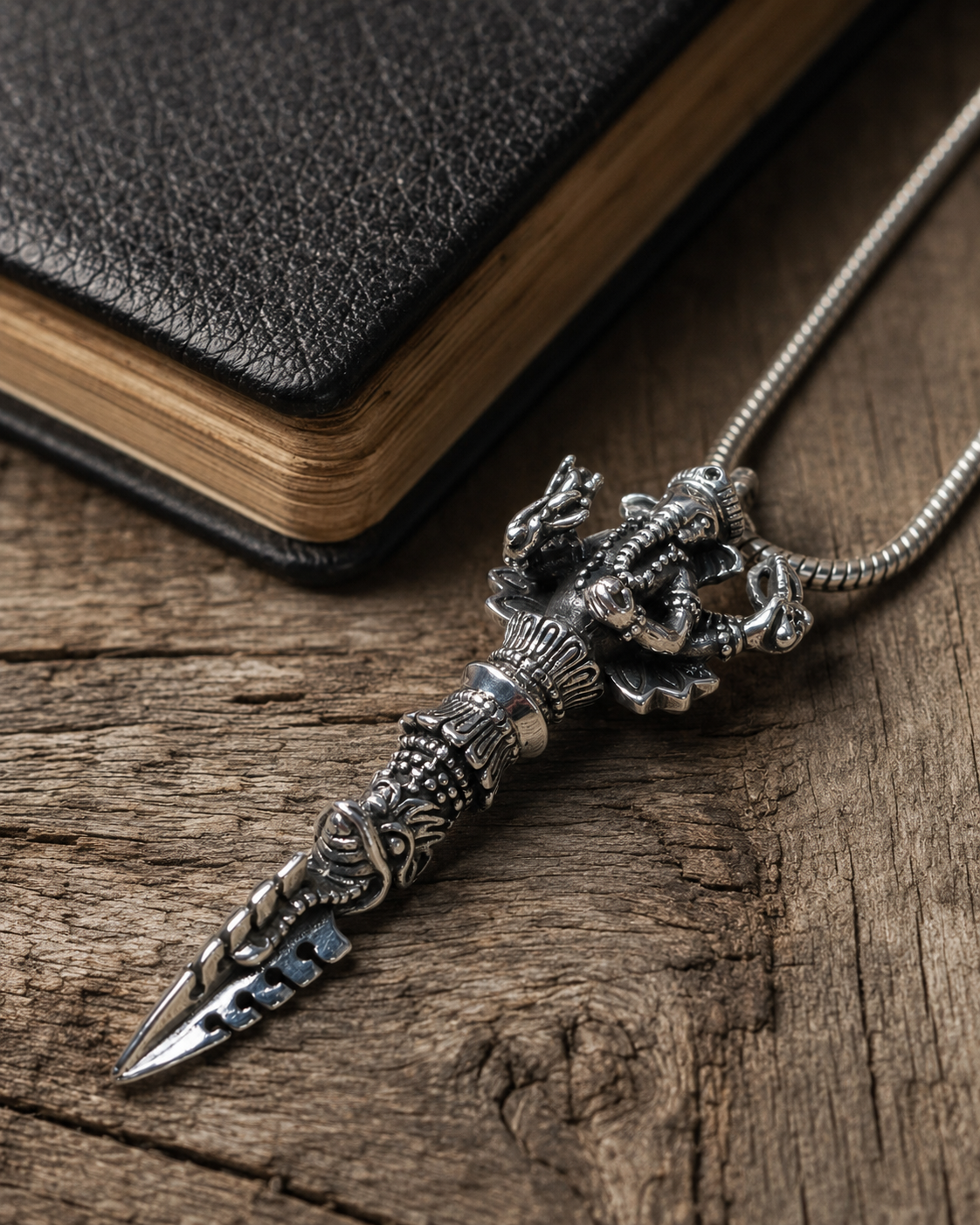 Ganesh Phurba Pendant, Heavy 925 Sterling Silver Ganesha Ritual Dagger Pendant, Dorje Vajra Buddhist Amulet Jewelry