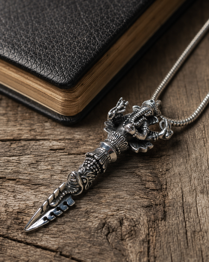 Ganesh Phurba Pendant, Heavy 925 Sterling Silver Ganesha Ritual Dagger Pendant, Dorje Vajra Buddhist Amulet Jewelry