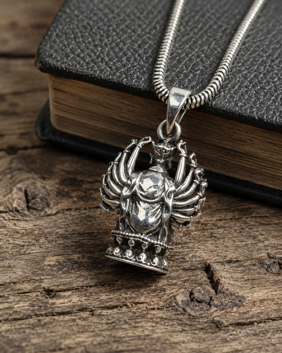 Solid Heavy Sterling Silver Avalokiteshvara Pendant | Chenrezig Thousand Arm Bodhisattva Pendant
