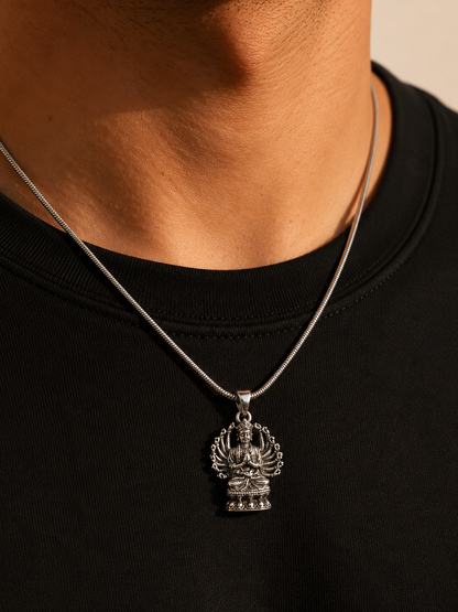 Solid Heavy Sterling Silver Avalokiteshvara Pendant | Chenrezig Thousand Arm Bodhisattva Pendant