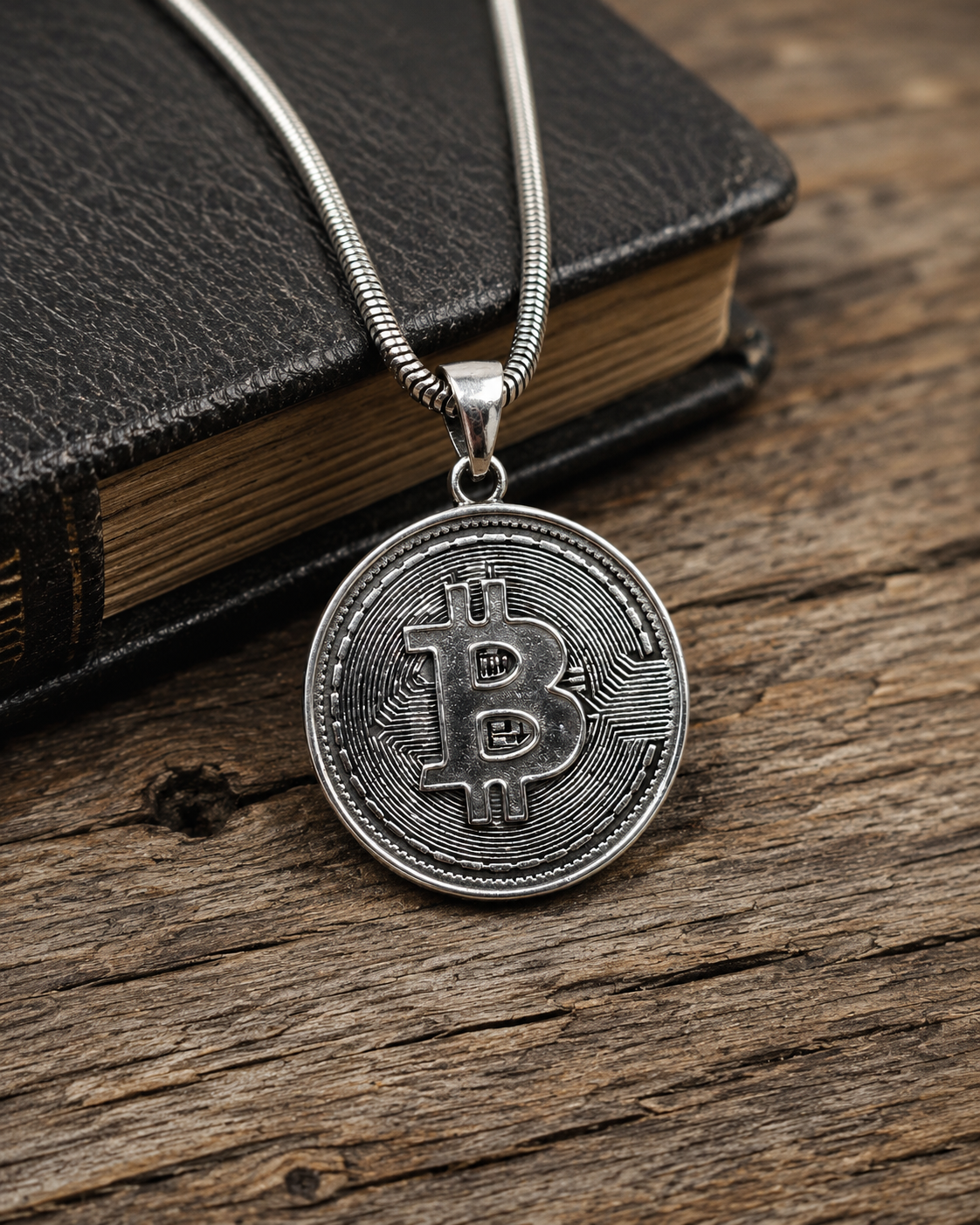 Solid Sterling Silver Bitcoin Pendant – Crypto Coin Charm Jewelry for Men, Blockchain Investor Gift