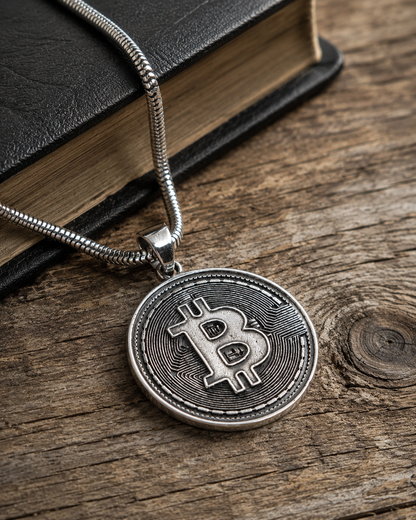 Solid Sterling Silver Bitcoin Pendant – Crypto Coin Charm Jewelry for Men, Blockchain Investor Gift