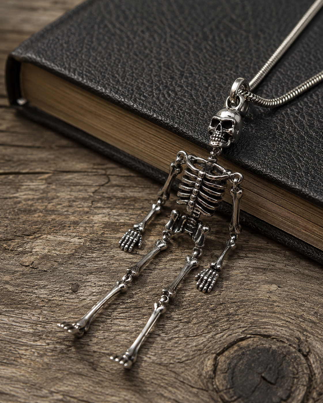Solid Sterling Silver Skeleton Pendant, Heavy Gothic Skull Pendant, Premium 925 Silver Skull Jewelry
