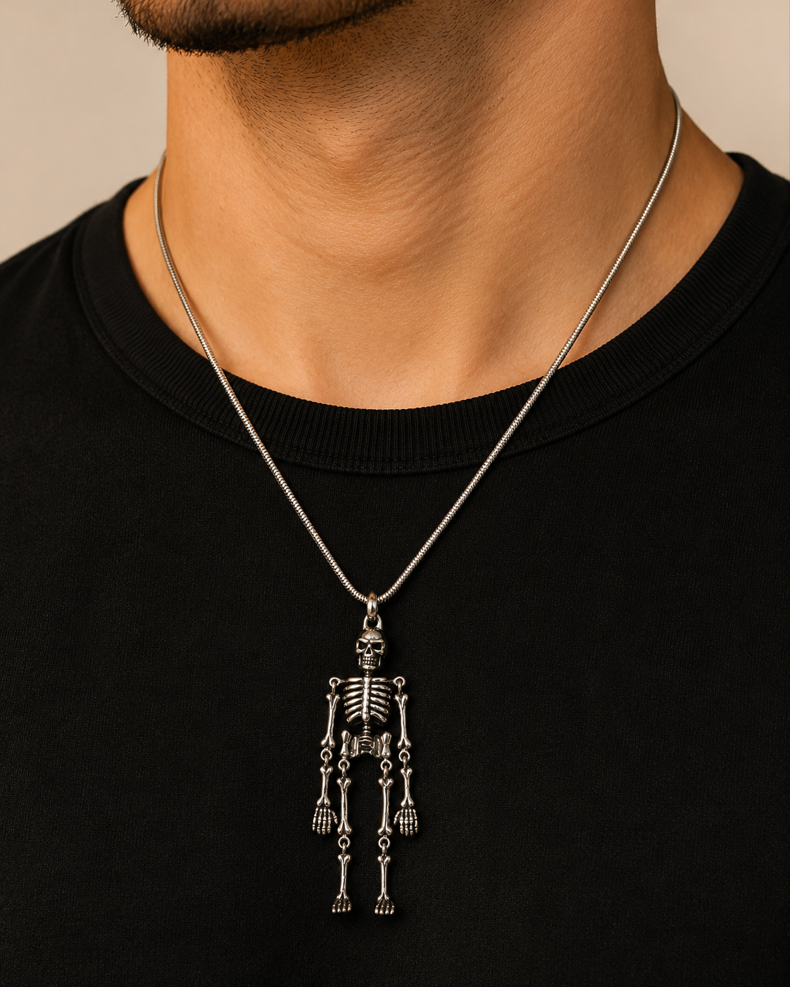 Solid Sterling Silver Skeleton Pendant, Heavy Gothic Skull Pendant, Premium 925 Silver Skull Jewelry