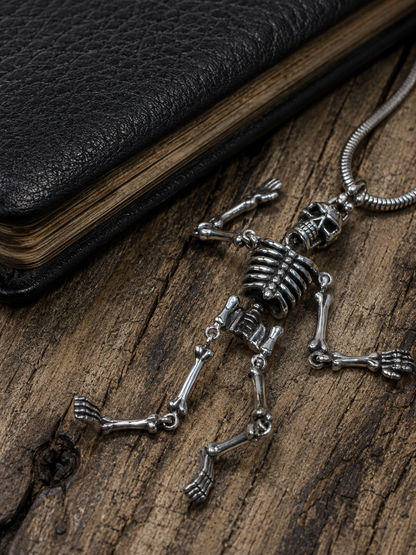 Solid Sterling Silver Skeleton Pendant, Heavy Gothic Skull Pendant, Premium 925 Silver Skull Jewelry