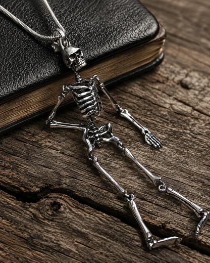 Solid Sterling Silver Skeleton Pendant, Heavy Gothic Skull Pendant, Premium 925 Silver Skull Jewelry
