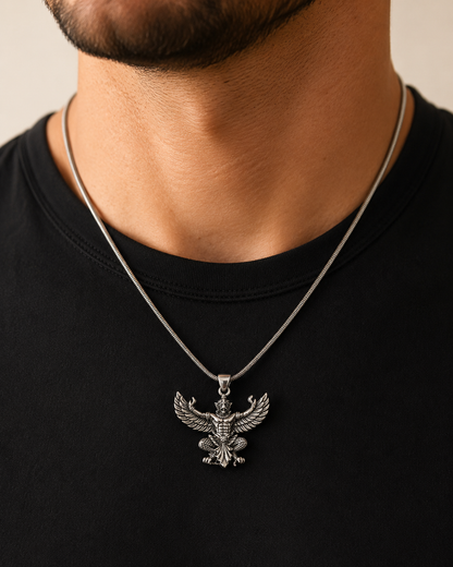 Solid Heavy Sterling Silver Lord Garuda Pendant – Hindu Vishnu Eagle Deity Necklace Jewelry