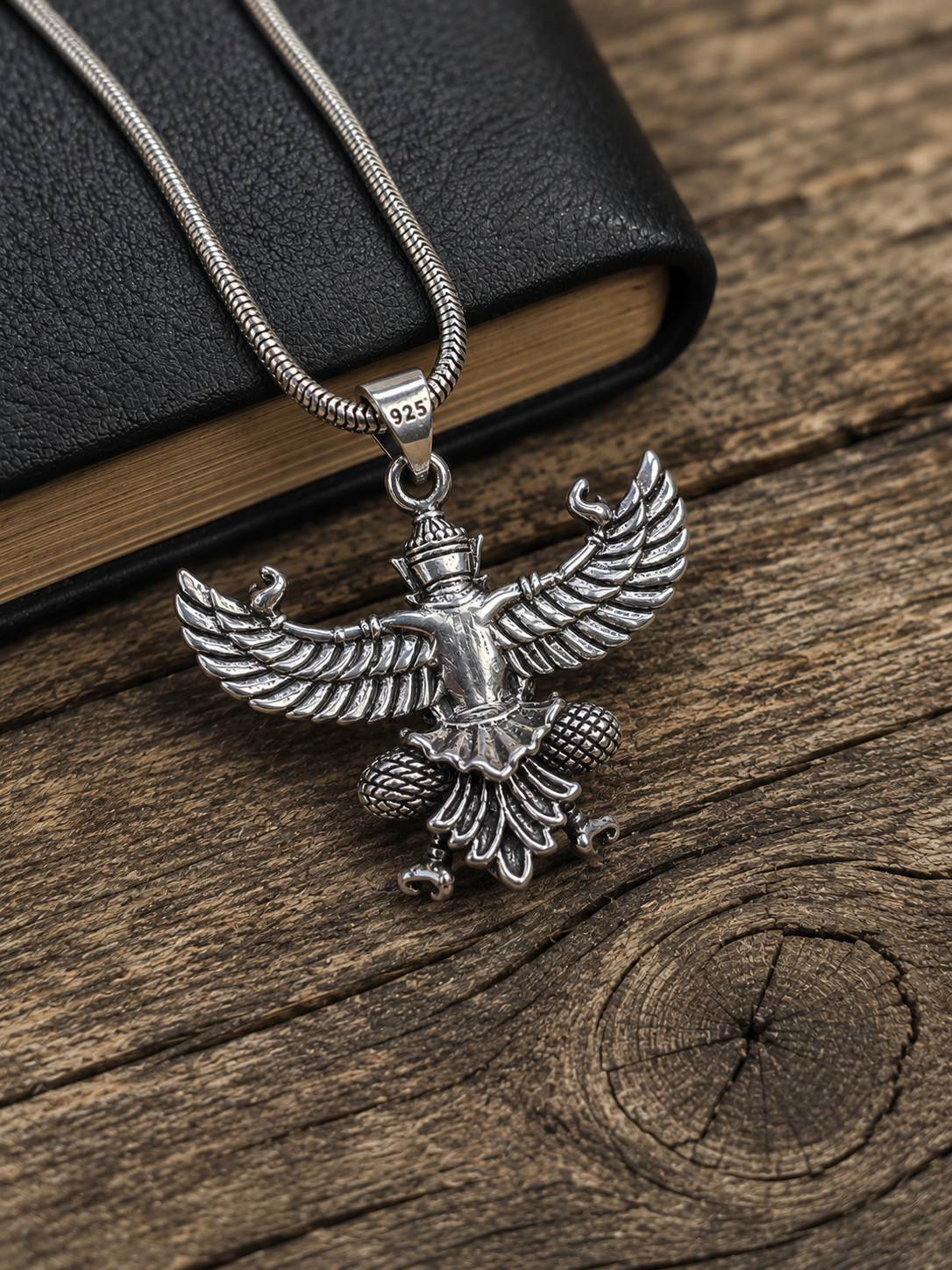 Solid Heavy Sterling Silver Lord Garuda Pendant – Hindu Vishnu Eagle Deity Necklace Jewelry