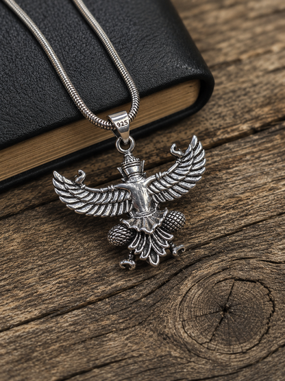 Solid Heavy Sterling Silver Lord Garuda Pendant – Hindu Vishnu Eagle Deity Necklace Jewelry