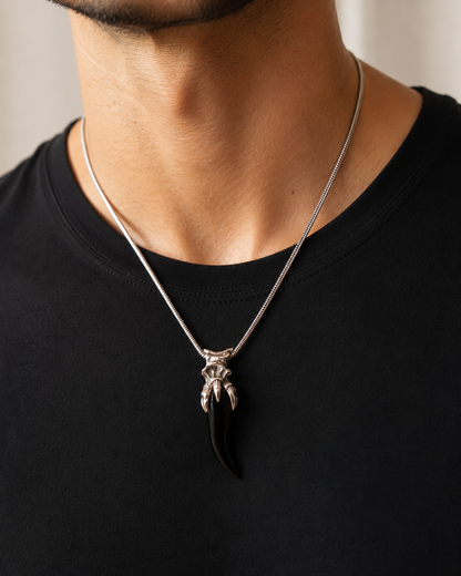 Black Onyx Claw Pendant , Solid Sterling Silver Gothic Fang Talisman