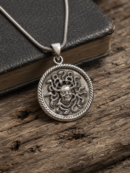 Sterling Silver Medusa Pendant – Heavy Solid Mythology Coin Charm