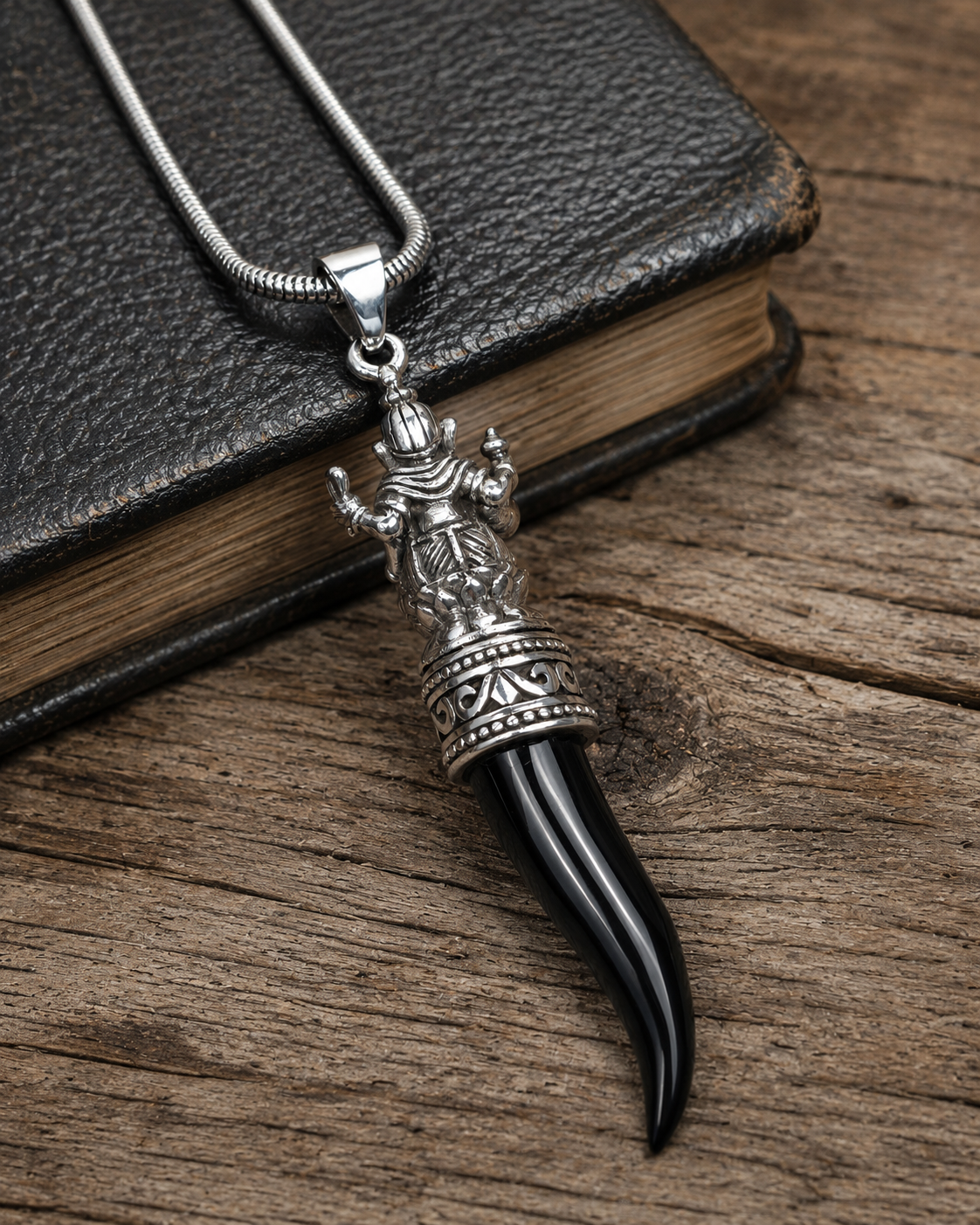 Sterling Silver Ganesha Black Onyx Tusk Pendant Pendant