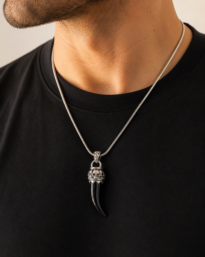 Sterling Silver Black Onyx Skull Fang Pendant