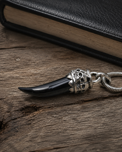 Sterling Silver Black Onyx Skull Fang Pendant