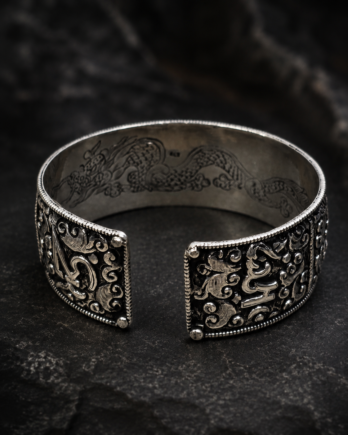 Heavy Solid Sterling Silver Om Mani Padme Hum Cuff Bracelet