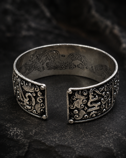 Heavy Solid Sterling Silver Om Mani Padme Hum Cuff Bracelet